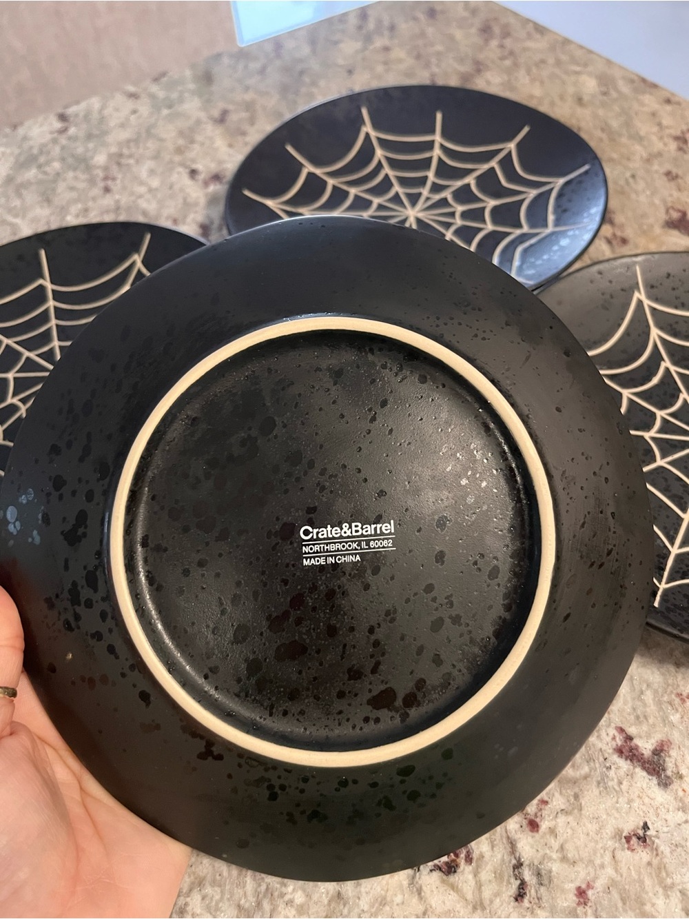 Crate&Barrel Black and White Spiderweb Accent Plates